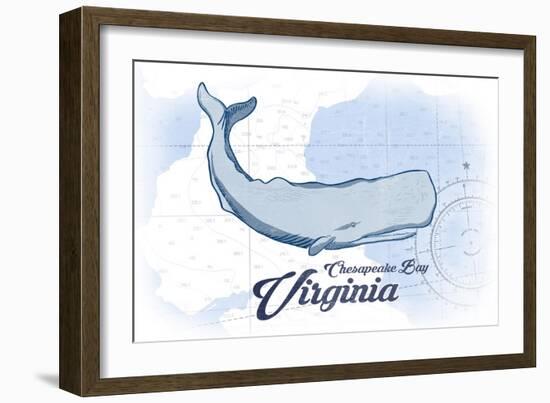 Chesapeake Bay, Virginia - Whale - Blue - Coastal Icon-Lantern Press-Framed Art Print