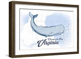 Chesapeake Bay, Virginia - Whale - Blue - Coastal Icon-Lantern Press-Framed Art Print