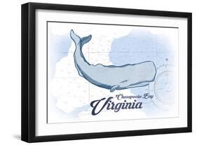 Chesapeake Bay, Virginia - Whale - Blue - Coastal Icon-Lantern Press-Framed Art Print