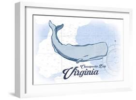 Chesapeake Bay, Virginia - Whale - Blue - Coastal Icon-Lantern Press-Framed Art Print