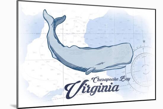 Chesapeake Bay, Virginia - Whale - Blue - Coastal Icon-Lantern Press-Mounted Art Print