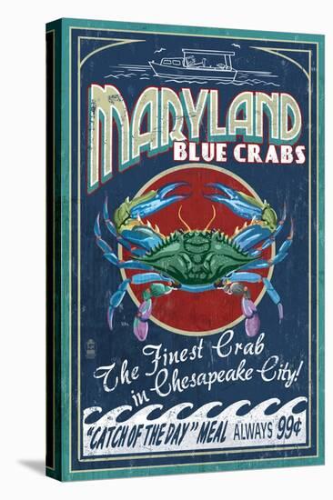 Chesapeake City, Maryland - Blue Crab-Lantern Press-Stretched Canvas