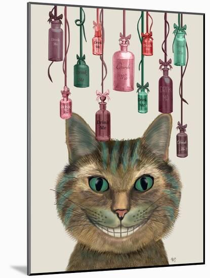 Cheshire Cat and Bottles-Fab Funky-Mounted Art Print