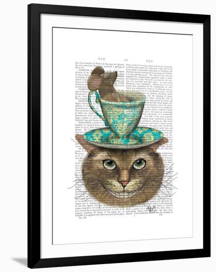 Cheshire Cat with Cup on Head-Fab Funky-Framed Art Print