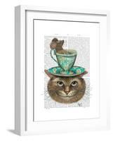 Cheshire Cat with Cup on Head-Fab Funky-Framed Art Print