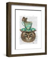 Cheshire Cat with Cup on Head-Fab Funky-Framed Art Print