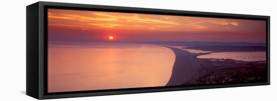 Chesil Beach at Sunset, Portland, Dorset, England-null-Framed Stretched Canvas