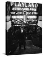 Chess Champion Bobby Fischer at the Entrance to a Playland Arcade-Carl Mydans-Stretched Canvas