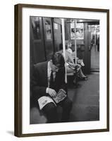 Chess Champion Bobby Fischer Working on His Moves During a Subway Ride-Carl Mydans-Framed Premium Photographic Print