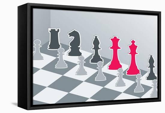 Chess Figures In Gray With Red King And Queen-Elizabeta Lexa-Framed Stretched Canvas