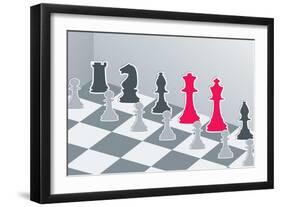 Chess Figures In Gray With Red King And Queen-Elizabeta Lexa-Framed Art Print