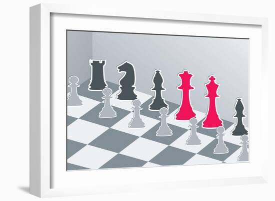 Chess Figures In Gray With Red King And Queen-Elizabeta Lexa-Framed Art Print