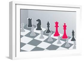 Chess Figures In Gray With Red King And Queen-Elizabeta Lexa-Framed Art Print