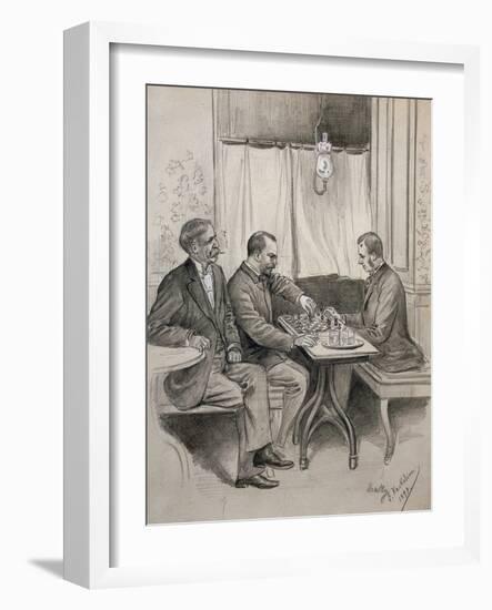 Chess Game in Bar in Vienna-null-Framed Giclee Print