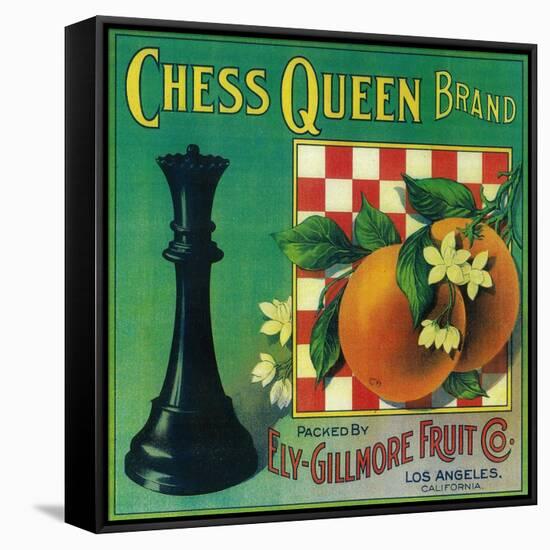 Chess Queen Orange Label - Los Angeles, CA-Lantern Press-Framed Stretched Canvas