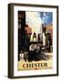 Chester, England - Street View with Couple and Tower Clock Rail Poster-Lantern Press-Framed Art Print