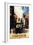 Chester, England - Street View with Couple and Tower Clock Rail Poster-Lantern Press-Framed Art Print