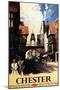 Chester, England - Street View with Couple and Tower Clock Rail Poster-Lantern Press-Mounted Art Print