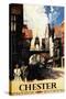 Chester, England - Street View with Couple and Tower Clock Rail Poster-Lantern Press-Stretched Canvas