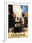 Chester, England - Street View with Couple and Tower Clock Rail Poster-Lantern Press-Framed Art Print