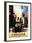 Chester, England - Street View with Couple and Tower Clock Rail Poster-Lantern Press-Framed Art Print