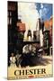 Chester, England - Street View with Couple and Tower Clock Rail Poster-Lantern Press-Mounted Art Print