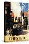 Chester, England - Street View with Couple and Tower Clock Rail Poster-Lantern Press-Stretched Canvas