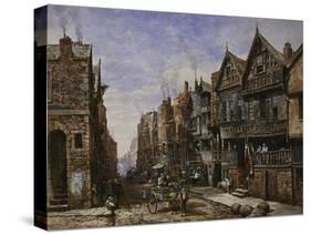 Chester: Watergate Street from the Corner of Crook Street, with Eastgate Beyond-Louise J. Rayner-Stretched Canvas