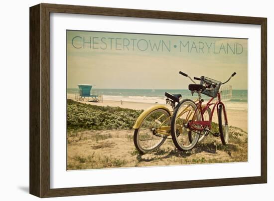 Chestertown, Maryland - Bicycles and Beach Scene-Lantern Press-Framed Art Print