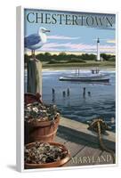 Chestertown, Maryland - Blue Crab and Oysters on Dock-Lantern Press-Framed Art Print