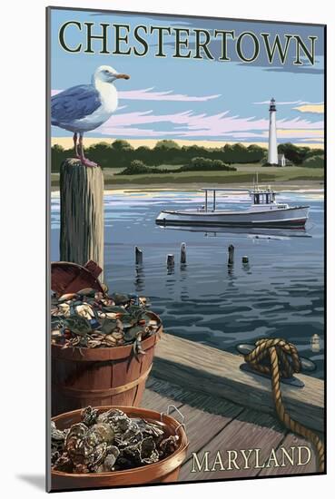 Chestertown, Maryland - Blue Crab and Oysters on Dock-Lantern Press-Mounted Art Print