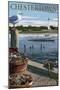 Chestertown, Maryland - Blue Crab and Oysters on Dock-Lantern Press-Mounted Art Print