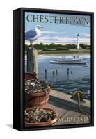 Chestertown, Maryland - Blue Crab and Oysters on Dock-Lantern Press-Framed Stretched Canvas