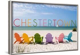 Chestertown, Maryland - Colorful Beach Chairs-Lantern Press-Framed Art Print