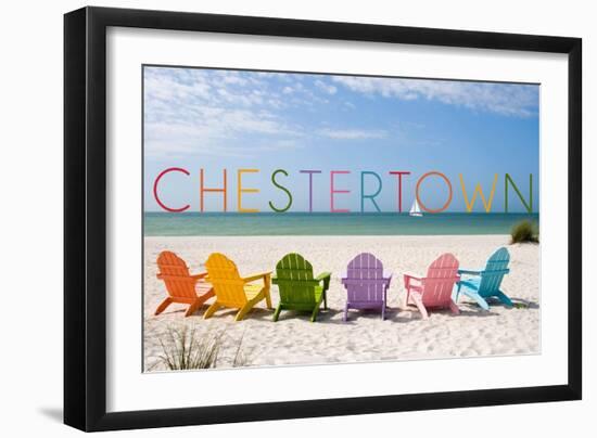 Chestertown, Maryland - Colorful Beach Chairs-Lantern Press-Framed Art Print