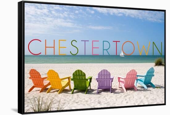 Chestertown, Maryland - Colorful Beach Chairs-Lantern Press-Framed Stretched Canvas