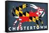 Chestertown, Maryland - Crab Flag-Lantern Press-Framed Stretched Canvas