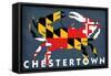 Chestertown, Maryland - Crab Flag-Lantern Press-Framed Stretched Canvas