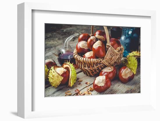 Chestnuts in Basket and Vials with Tincture-ChamilleWhite-Framed Photographic Print