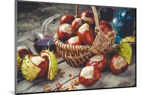 Chestnuts in Basket and Vials with Tincture-ChamilleWhite-Mounted Photographic Print