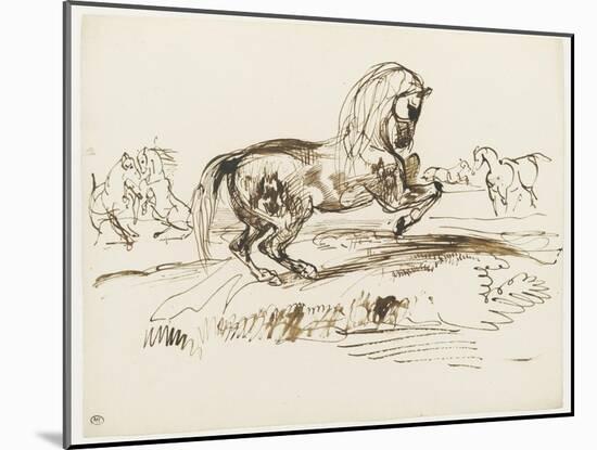 Cheval cabré dans un paysage et autres études de chevaux-Eugene Delacroix-Mounted Giclee Print