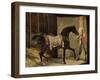 Cheval noir sortant de l'écurie-Horace Vernet-Framed Giclee Print