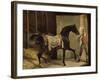 Cheval noir sortant de l'écurie-Horace Vernet-Framed Giclee Print