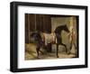 Cheval noir sortant de l'écurie-Horace Vernet-Framed Giclee Print