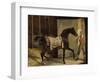 Cheval noir sortant de l'écurie-Horace Vernet-Framed Giclee Print