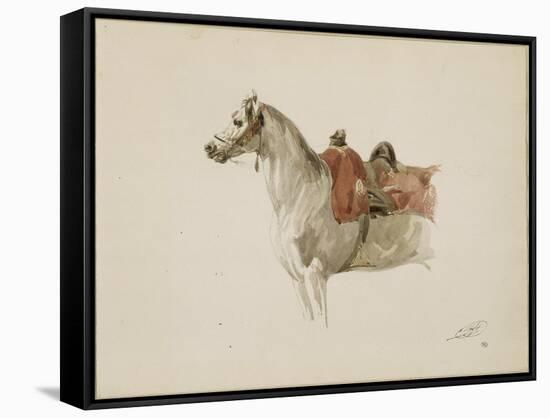 Cheval sellé, tourné vers la gauche-Antoine Alphonse Montfort-Framed Stretched Canvas