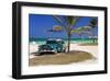 Chevrolet Classic Car under a Palm Tree on the Beach of the Island of Cayo Coco, Cuba-null-Framed Art Print