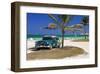 Chevrolet Classic Car under a Palm Tree on the Beach of the Island of Cayo Coco, Cuba-null-Framed Art Print