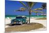 Chevrolet Classic Car under a Palm Tree on the Beach of the Island of Cayo Coco, Cuba-null-Mounted Art Print