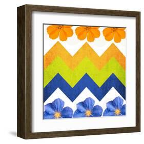 Chevron Pattern with Flowers-Irena Orlov-Framed Art Print